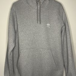 Adidas Trefoil Hoodie Mens L Gray Pullover Logo Sweatshirt