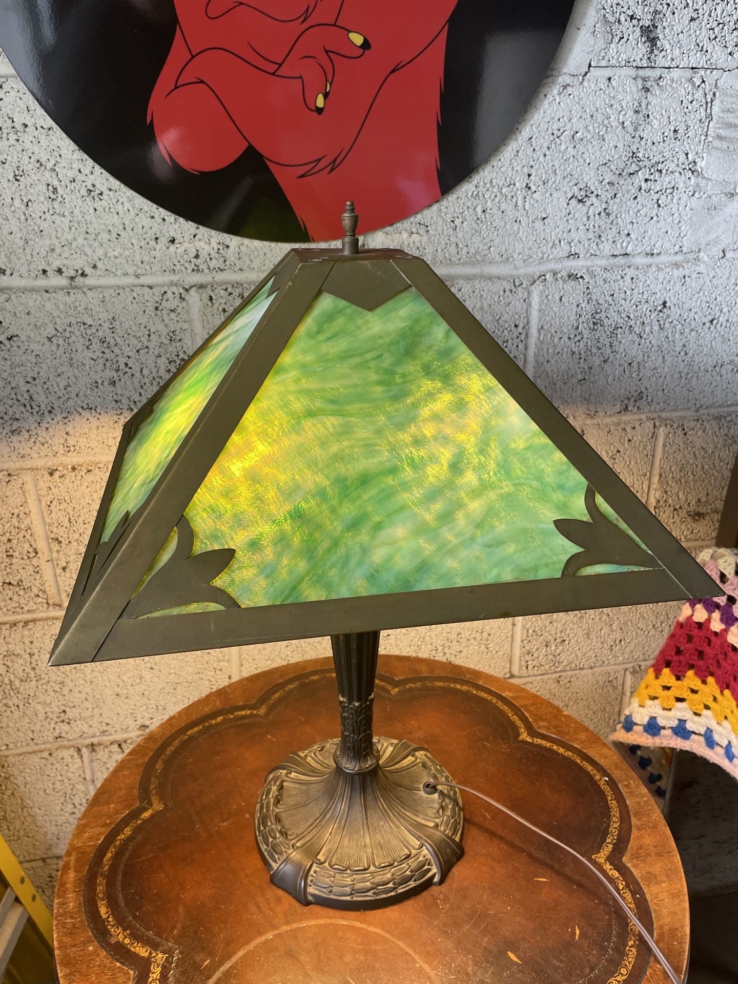 Antique Lamp Base By Royal Art Glass Company With Mission Style Slag Glass Shade