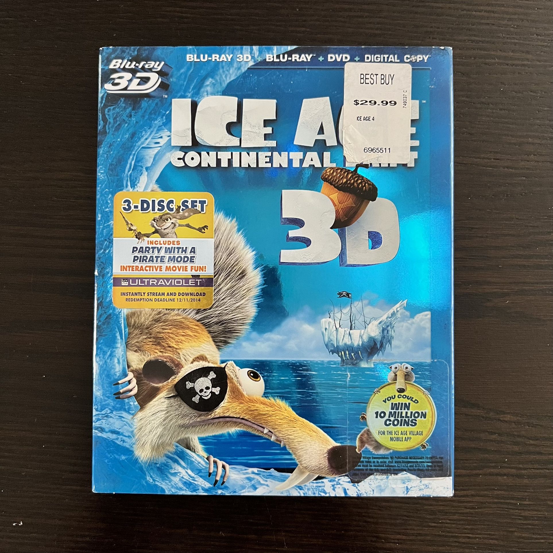 Ice Age Continental Drift 3D Blu-Ray, Blu-Ray, DVD & Digital Movies w/ Slipcover