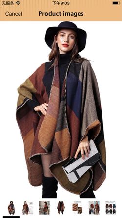 Women's Oversized Plaid Poncho Wrap Cape
