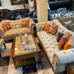 St. Claire Beige Living Room Set, Sofa And Loveseat/ New have Delivery 