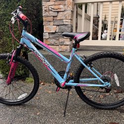 26” RallyE Descent 18 Speed Mountain Bike In Vibrant Blue/pink Color
