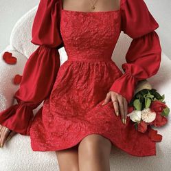 Women Elegant Dress Size M  For Events Church Birthday Party Wedding Red Color  Perfect Condition  Ruffle Dress