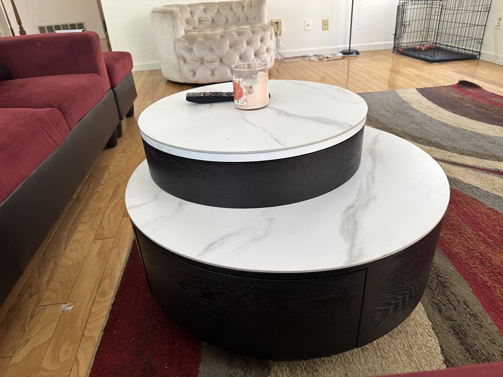 Ivory Marble Multi Level Dark Wood Coffee Table