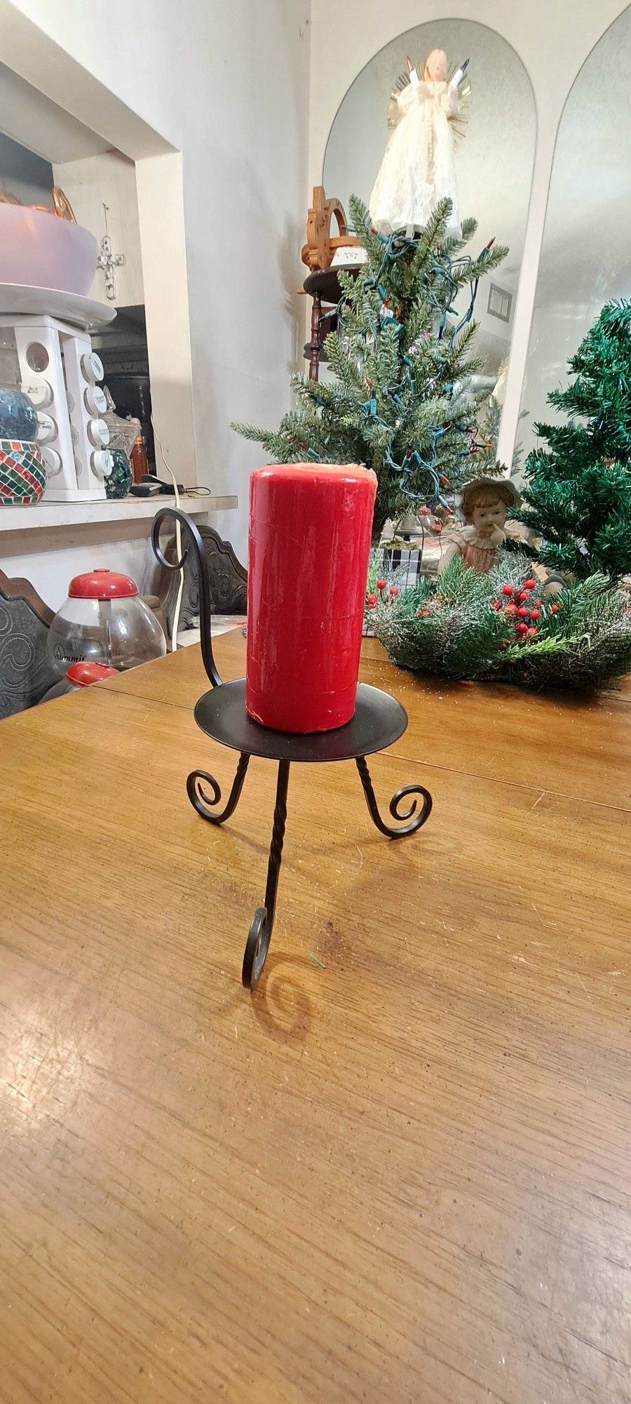 Partylite Black Wrought Iron 3 Leg Chair/Table Candle Holder Stand W/Cinnamon Scented Candle 