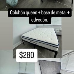 Queen Bed+metal Frame+blanket