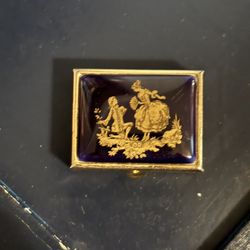 Vintage Pill Box Cobalt Blue Brass Pill Box Vintage Accessory Courting Couple Scene Vintage Fashion Accessory Vtg Accessory Collector Gift
