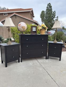 Black Solid Wood Hemnes Dresser Chest of Drawers and Nightstand Furniture Set Originally $740