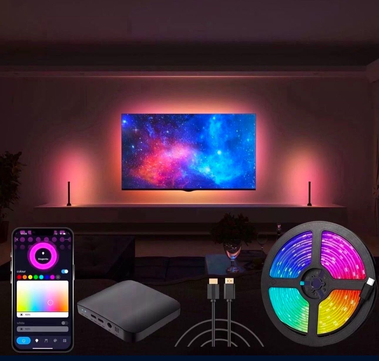 TV Immersion LED Backlight 12.5ft for TV 55-65in Sync Box for Music, Game, Movie