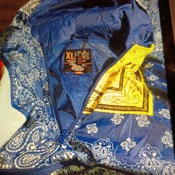 BLEECKER & MERCER. B& M HOODIE PATCH WORK WINDBREAKER JACKET BANDANA PAISLEY SIZE XL