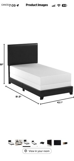Upholstered Panel Twin Bed in Gray -Complete Set