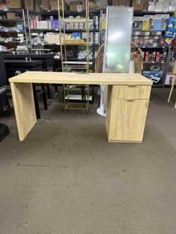 Modern Executive Desk With Power Outlet, Wood Home Office Desk With Drawer & Storage