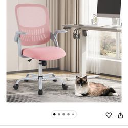 Brand New Pink Mesh Back Height Adjustable Reclining Office Chair w/Flip Up Armrests 