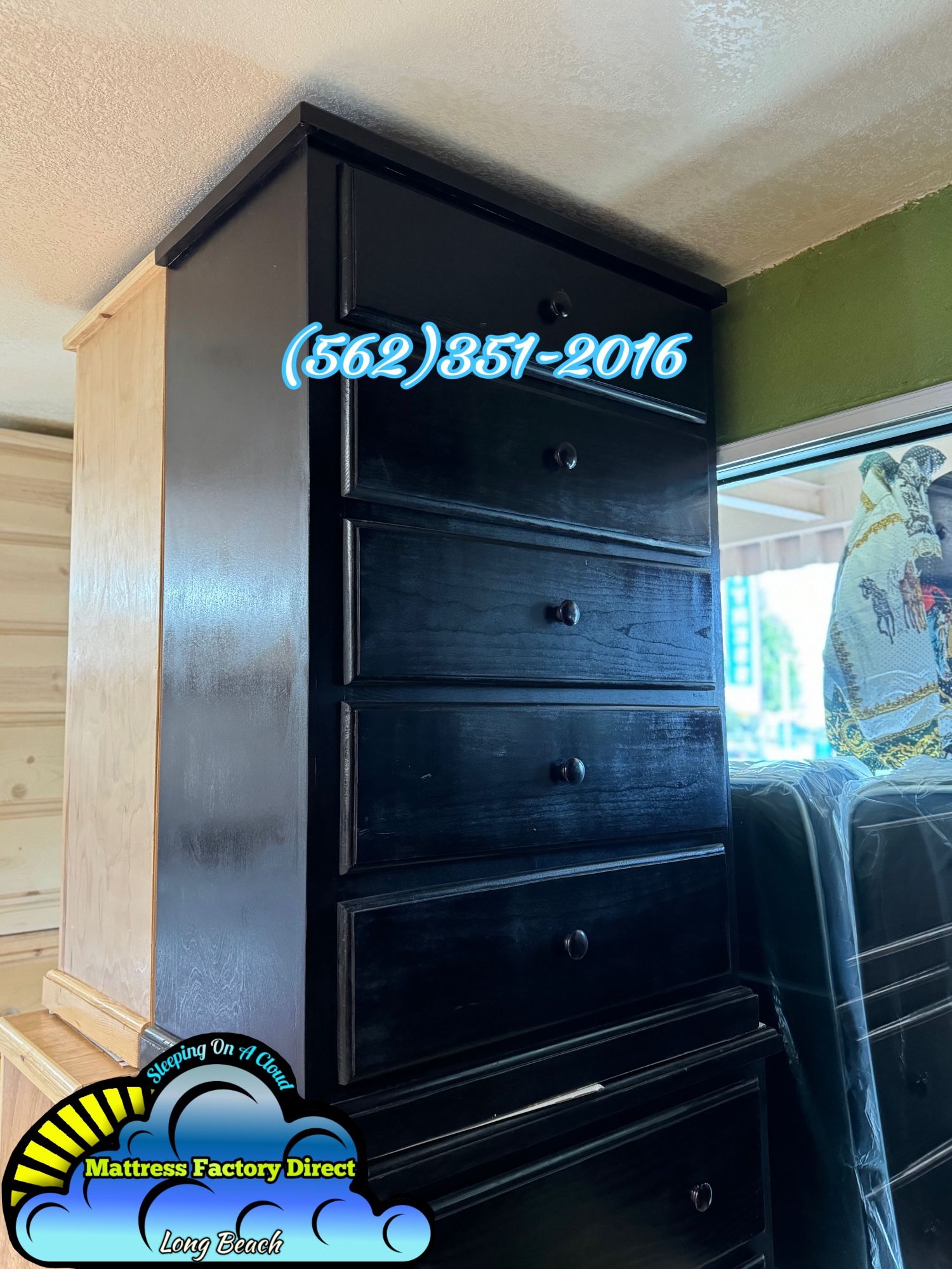 Five Drawer Black Pinewood Chest Cajonera Comoda Nueva