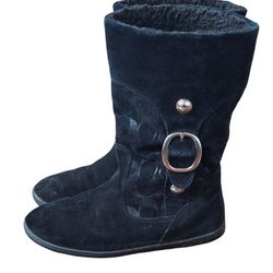 Coach Meyer Black Suede Shearling Signature C Boots size 7.5
