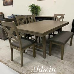 6 Piece Dining Set ;Table, Bench,4 Chairs ✅✅✅$39 Down Payment with Financing  No Needed Credit Check1922