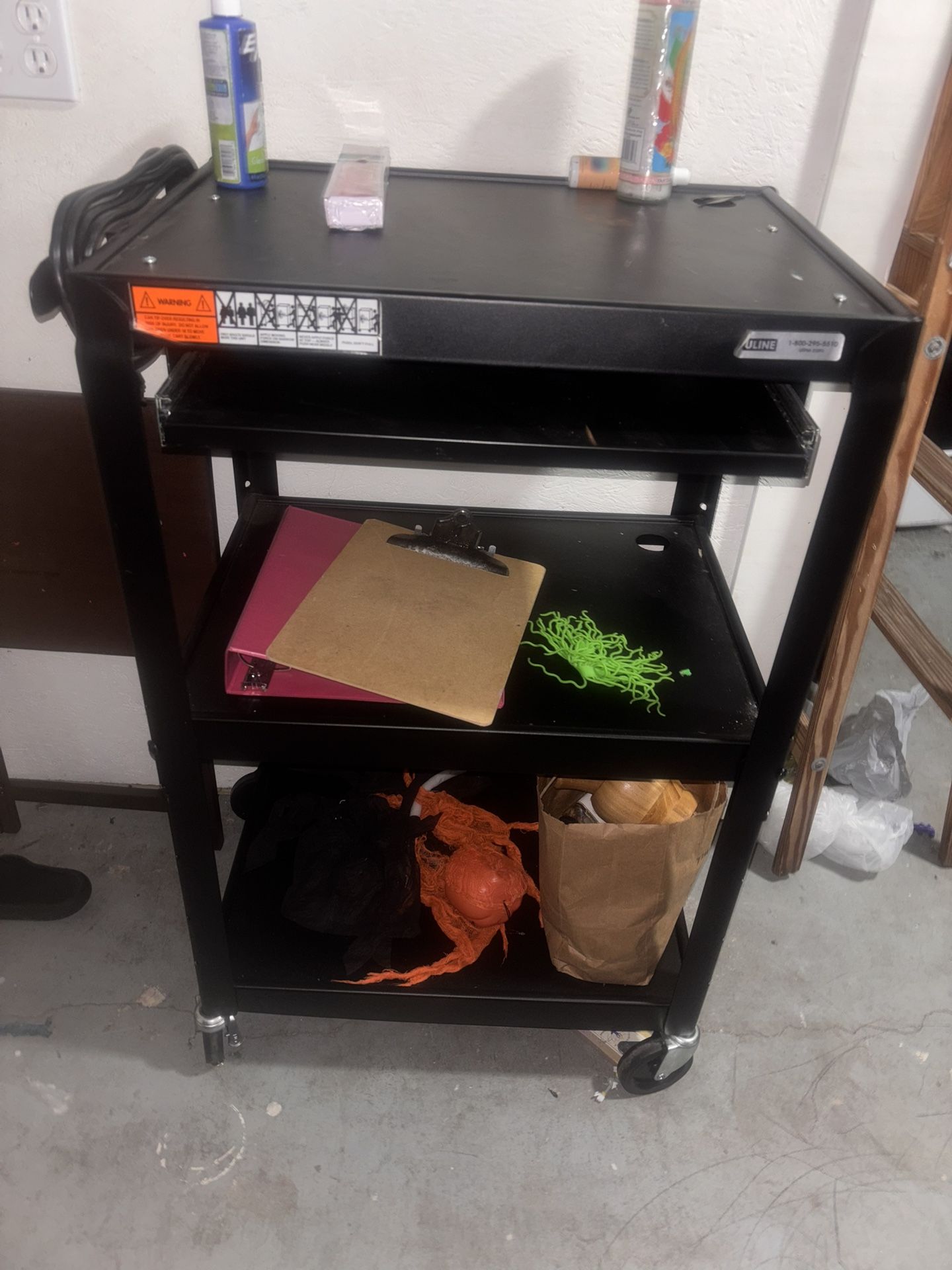 POCHAR Rolling Computer Cart, Steel AV Cart on Wheels with Height Adjustable Shelf, Pullout Keyboard Tray, Power Strip, Cord Management for Office Cla