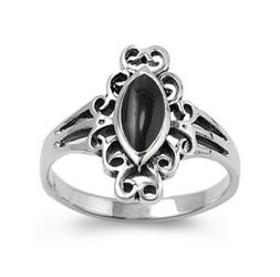 Sterling Silver Woman's Black Onyx Celtic Ring