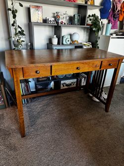Vintage Mission Style Wooden Oak Writing Desk