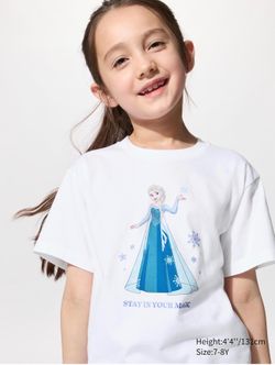 Brand new Uniqlo girl MAGIC FOR ALL ICONS UT Graphic T-Shirt | Elsa size 3-4T/110 Featuring Elsa from Disney’s Frozen on the front, the snowflakes and