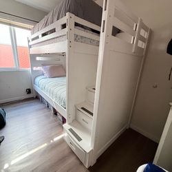 White wooden bunk bed
