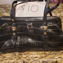 Black Croc Embossed Handbag Gold Hardware