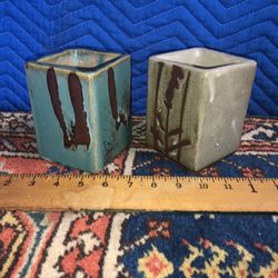 2 Japanese Mid Century Glazed Stoneware Planters 