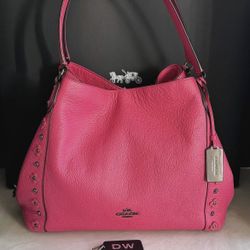 COACH Edie Pink Leather Shoulder Bag