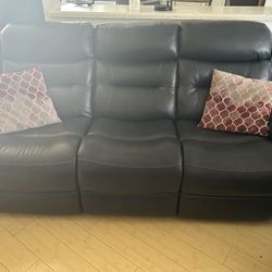 Navy Blue Leather Automatic Recliner Couches