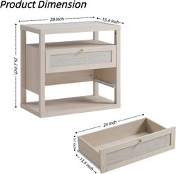 VividVibe Light Oak Night Stand Set 2, Nightstand with Drawers and Storage Shelf - Rattan Boho