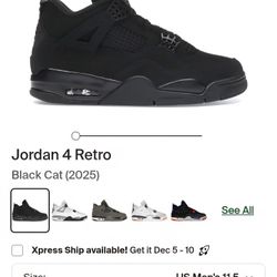 Jordan 4 Black Cat Size 11.5