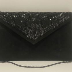 Vintage Donald J.Pliner Suede Leather Evening Black Clutch Beaded