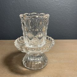 Partylite clear glass Quilted Diamond 2 part candle holder