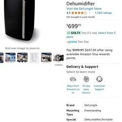 De'Longhi Black Portable AC Units, With Remote, And Dehumidifier 