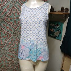 Lilly Pulitzer Kristen Sea La Vie Geometric Tank Top, Size S