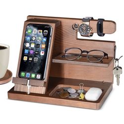 Hand Crafted Wood Phone Docking Station with Coaster