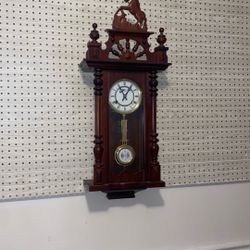 Vintage Walnut Regulator Wall Clock — Horse Carving, Working Mechanical Pendulum