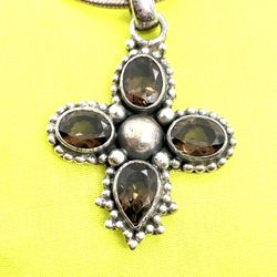 Sterling Smoky Topaz Pendant Necklace 