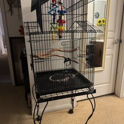 Parrot Perch Stand And Medium Cage 
