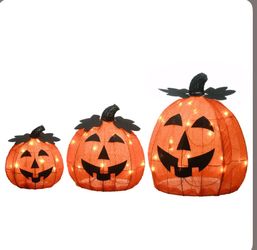 Halloween Pre-Lit Happy Jack-O-Lantern Trio with LED Lights Plug-In