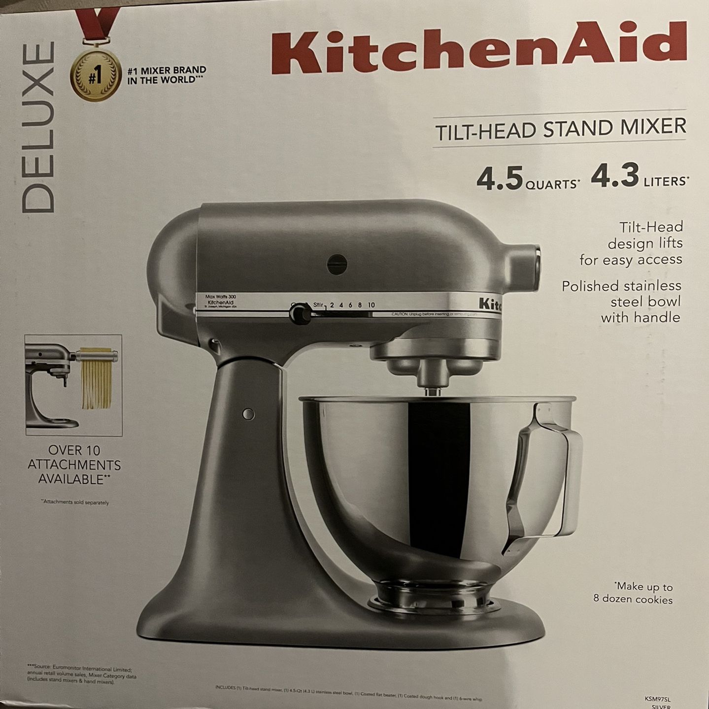 KitchenAid Deluxe 4.5 Quart Tilt-Head Stand Mixer - KSM97SL - NEW NEW