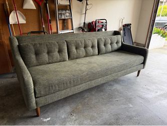 West Elm Crosby 92" Sofa, Heathered Tweed, Leek Green Sofa. Mid-century