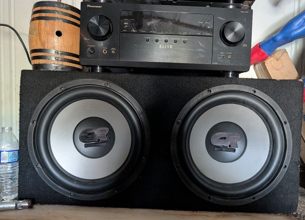 Two 15" Gravity GR-Z15 Subwoofers.

1400 Watts each in a sealed wood box. 