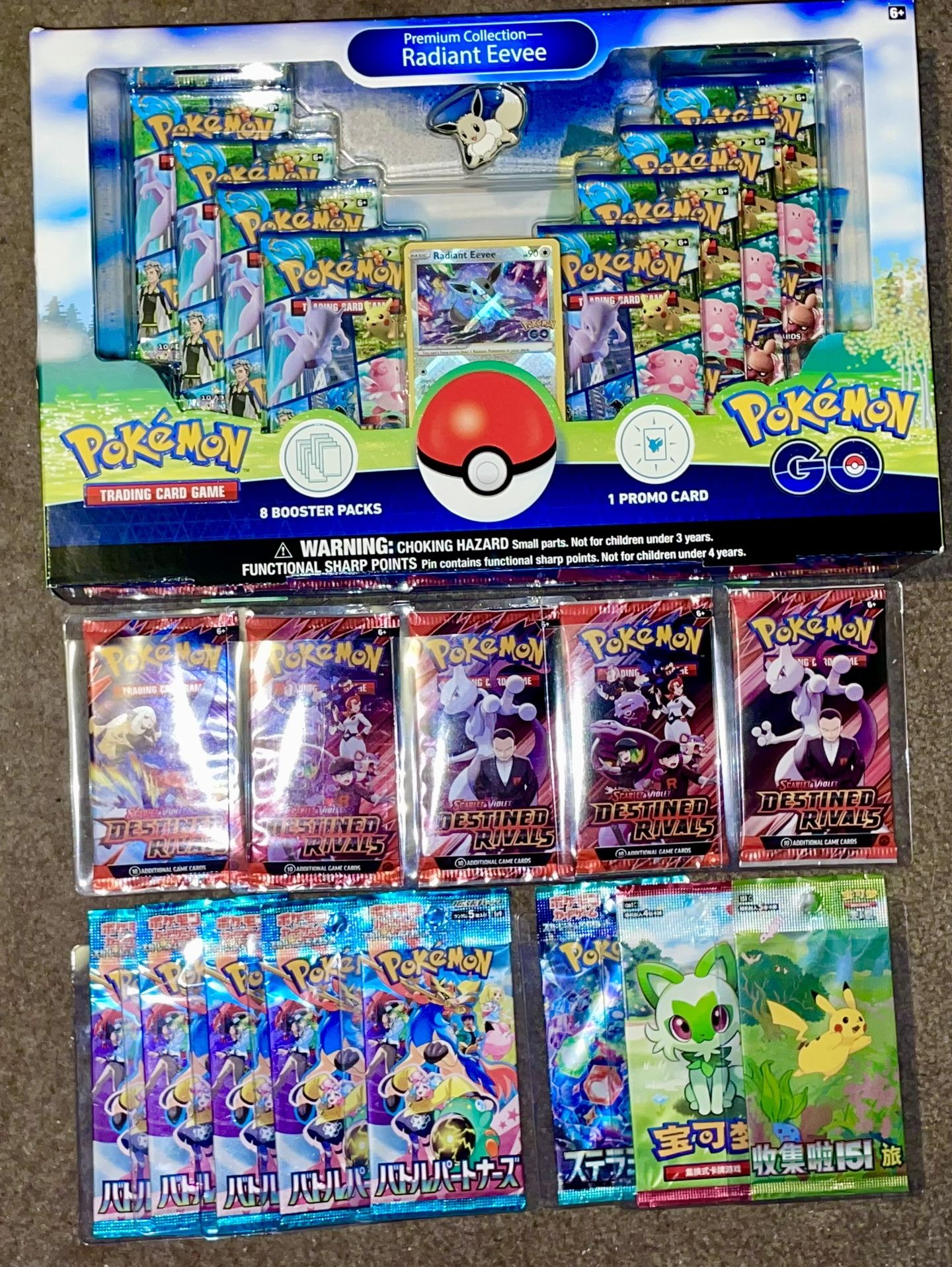 Pokemon - Sealed Lot: Radiant Eevee Collection (Pokemon GO) + (5) Destined Rivals + (5) Battle Partners + Chinese 151 ++