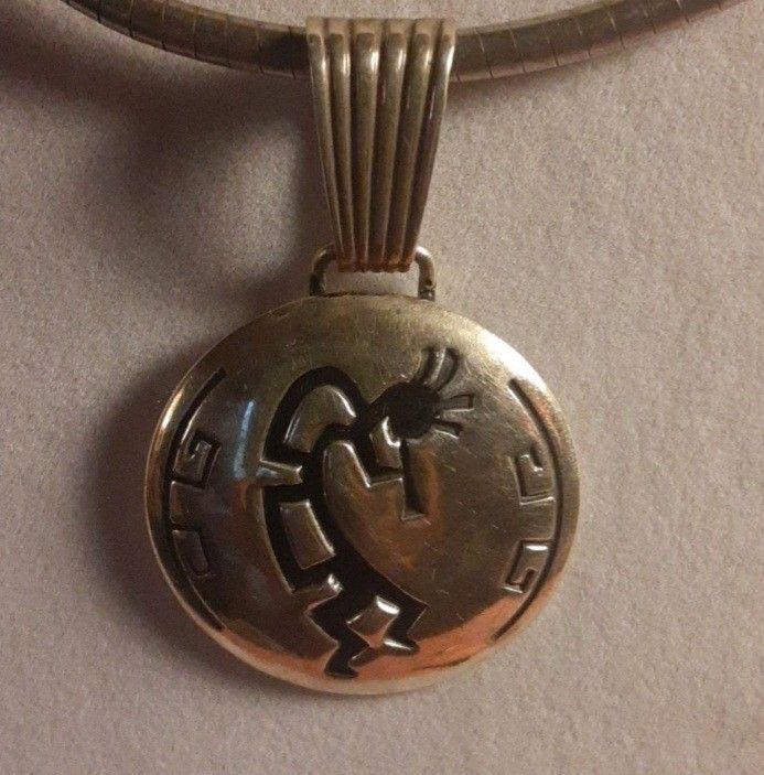 HOPI STERLING HANDMADE KOKOPELLI PENDANT c1970 on 925 CHOKER NECKLACE