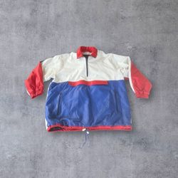 Vtg Deerskin Color Block Anorak Pullover Hooded Jacket Men’s Large 1990s USA 