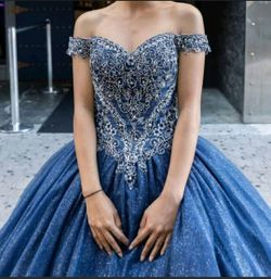 Navy Blue Glitter Ball Gown Quinceañera Dress