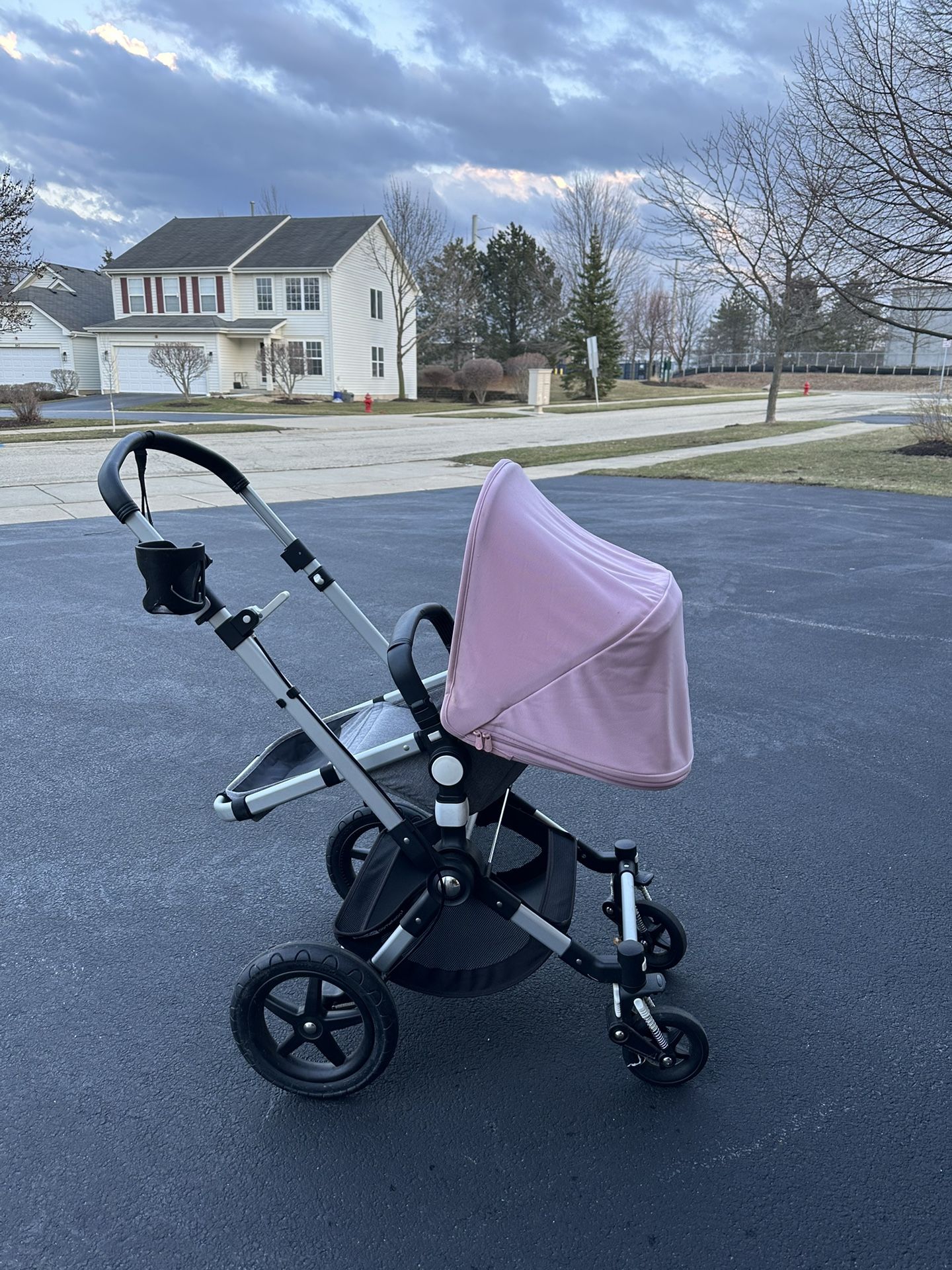 Bugaboo Cameleon 3 Plus Complete Stroller - Aluminum/Grey Melange/Soft Pink, Bugaboo High Performance Footmuff - Soft Pink