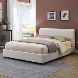 Queen White Boucle Bed - Free Delivery ✅ Modern Boucle Bed - White Teddy Sherpa Queen Bed 