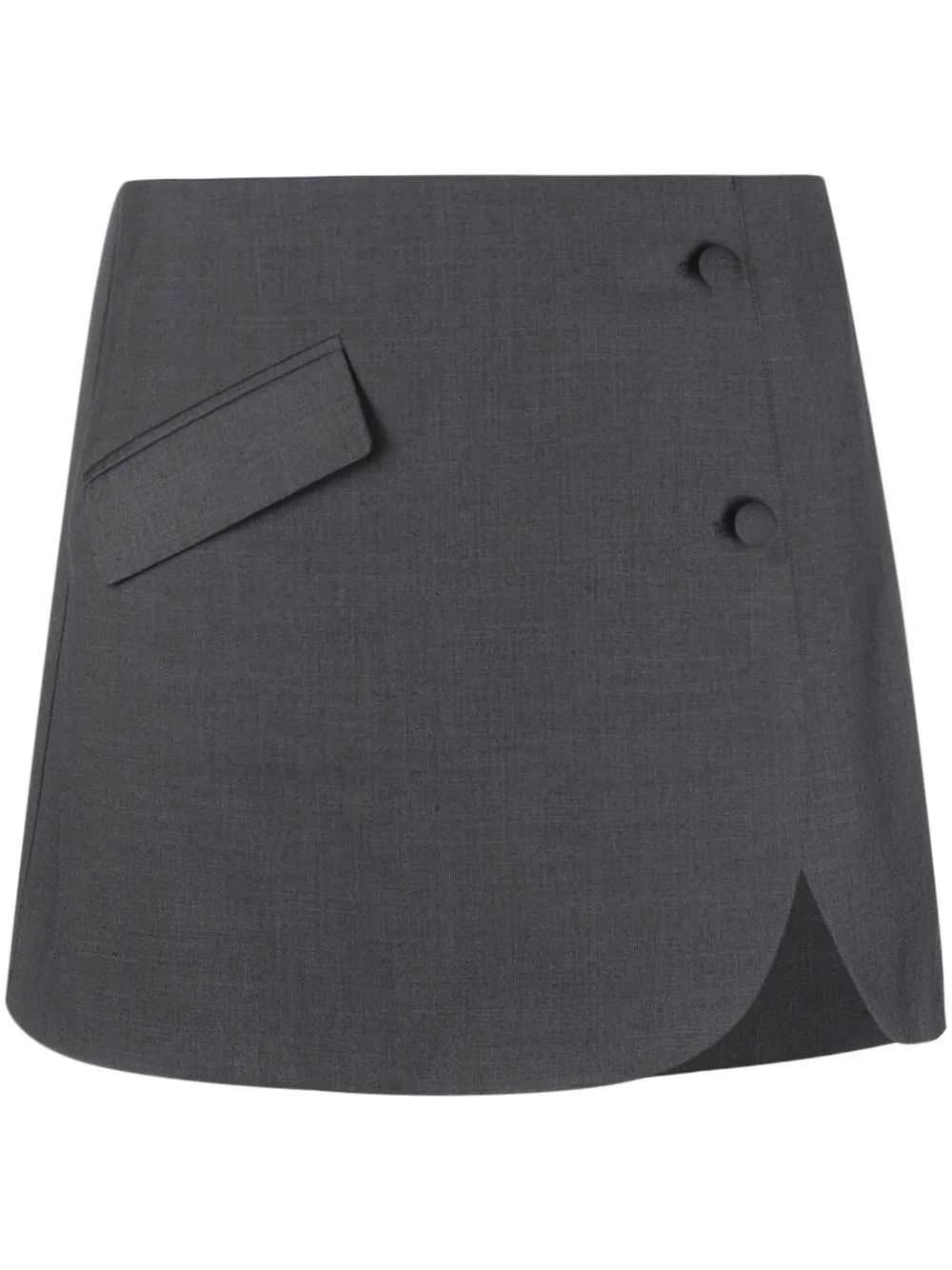 EUC $150 REFORMATION Cameron Tailored Mini Skirt 4 Charcoal Gray Side Slit Button